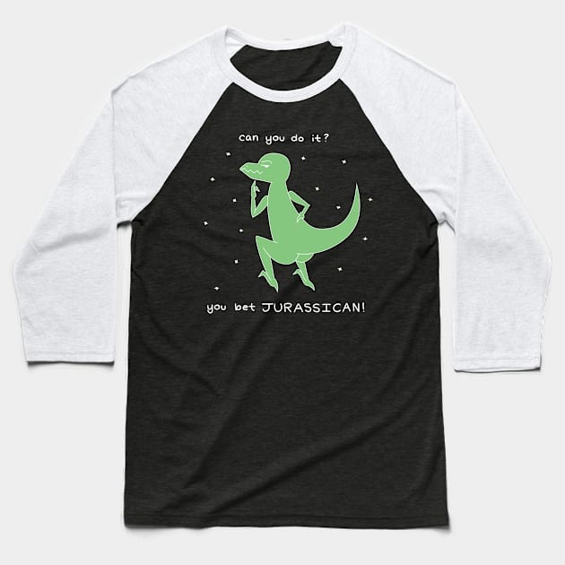 Jurassican Dinosaur White Baseball T-Shirt by Cute and Simple